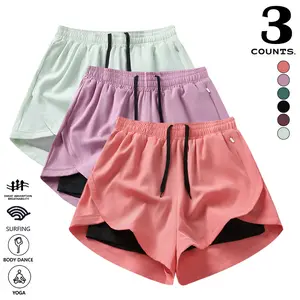 Women's 2-in-1 Workout Running Shorts with Zipper Pockets, Quick Dry High Waist Layered Wrap Shorts, Elastic Athletic Shorts for Yoga, Gym, Training & Summer Active Wear