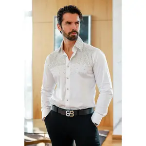 Velona Pearls Long Sleeve Shirt - Elegant Cotton Fabric with Spandex Detail, Black Color, Stylish Design for Men Fashion Menswear Soft Top Shiny Stretch