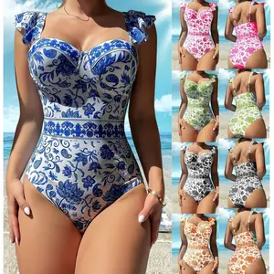 Women's Push Up Wrap Front Swimsuit One Piece Tummy Control Bathing Suits Bandeau Support Slimming Swimwear