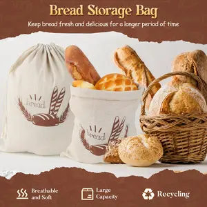 4PCS Linen Reusable Container Drawstring Bread Bags Storage for Food Baking Kitchen Sandwich Bakery Picnic Wedding Wrapping Camping (9.84 X 11.81 Inch, 11.81 X 14.96 Inch)