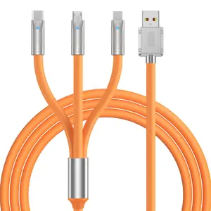 Multi Charging Cable 4FT, 3 in 1 Multi Charger Cable Heavy Duty Unbreakable Silicone Zinc Alloy Universal 3A Fast Charge Cord with Type-C/Micro USB/IP Connectors for Phones and More（Orange） Mobile Plug Electronic Smartphone Cordless Device Lightning