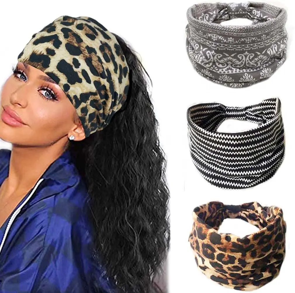 Women's Boho Wide-Band Headbands - Knotted Workout Headband with Boho Knot Look, Stripe Design, Elastic Turban Headwraps, Comfortable Stylish Versatile Hair Accessory