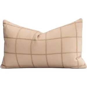 Modern Farmhouse Fall Linen Indoor Outdoor  Pillow Cover Only, 12"x20" Water Repellent for Patio, Backyard, Couch,  Cream Plaid
