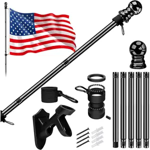 Outdoor American Flag Complete Pole Kit for House, Includes 5Ft Heavy Duty Aluminum No Tangle Spinning Flag Pole, 3x5 FT 100% Polyester US Flag & Multi-Position Mount Bracket