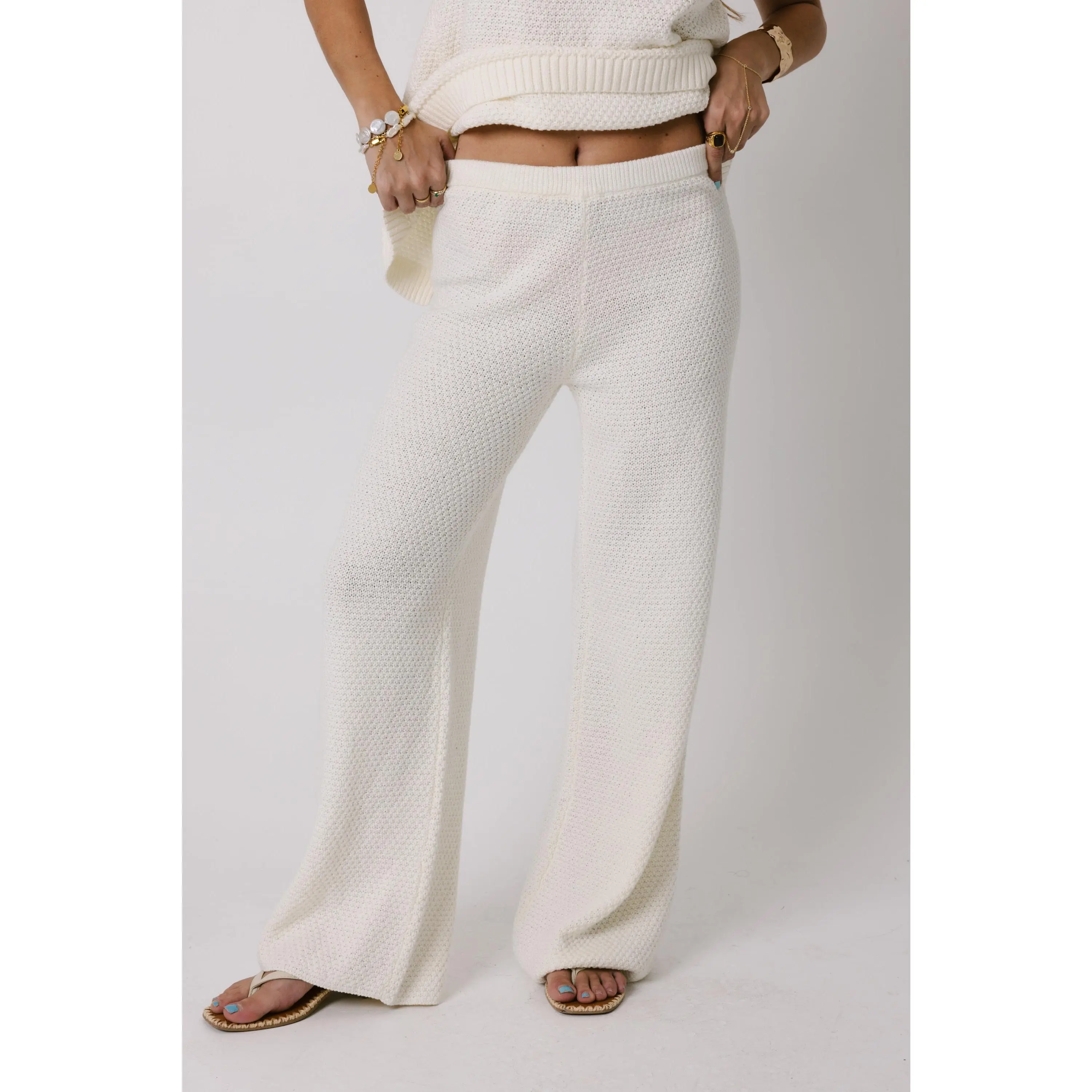 Lady's Fitted Nina Casual Pants - Acrylic-Cotton Blend, Elastic Waist, Slightly See-Through, Small to Large Multi-Size, Dry Clean Only Women's Bottoms