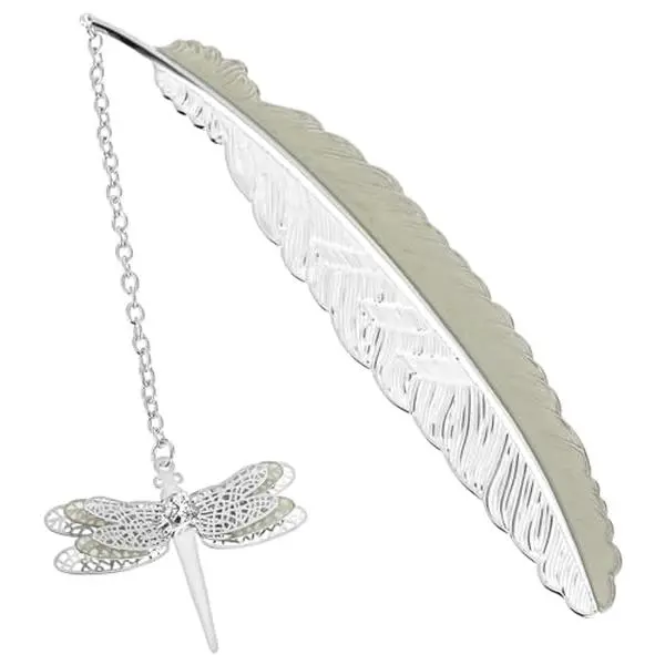 Feather Metal Bookmark with 3D Dragonfly Pendant, Glow in The Dark Butterfly Bookmark, Fantasy Bookmark Gifts for Women Girls, Cool Bookmarks for Book Reading Lovers(Silver Dragonfly)