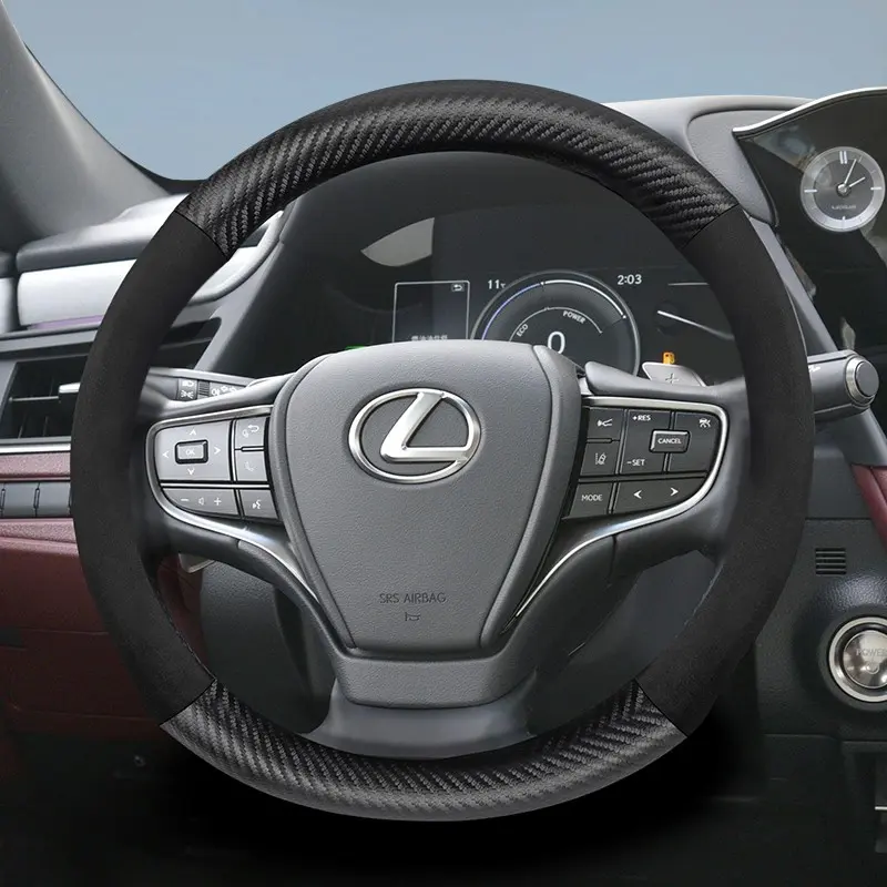 Suitable for Lexus carbon fiber texture leather suede steering wheel cover accessories, Automotive Vehicle, for Is250, Gs300, Lx 570, Nx, Is350, Es350, Gx460, Is 300, Ls400, Nx300h, Ls500, RX350, RX450h, RX500h, ES 400, Steering Wheel Protector