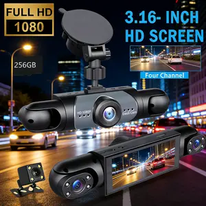 4 Channel Car DashCam 1080P HD DVR with 256GB Memory Card Night Vision Parking Mode 3.16" Screen Front Rear Left Right Cameras