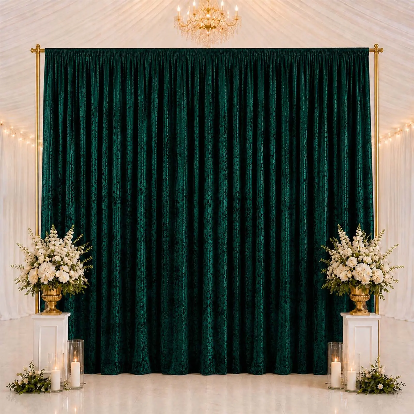 Hunter Emerald Green Premium Crushed Velvet Backdrop Curtain 10ft x 14ft – Stage Backdrop Panel & Event Drape with Rod Pocket, 70% Blackout