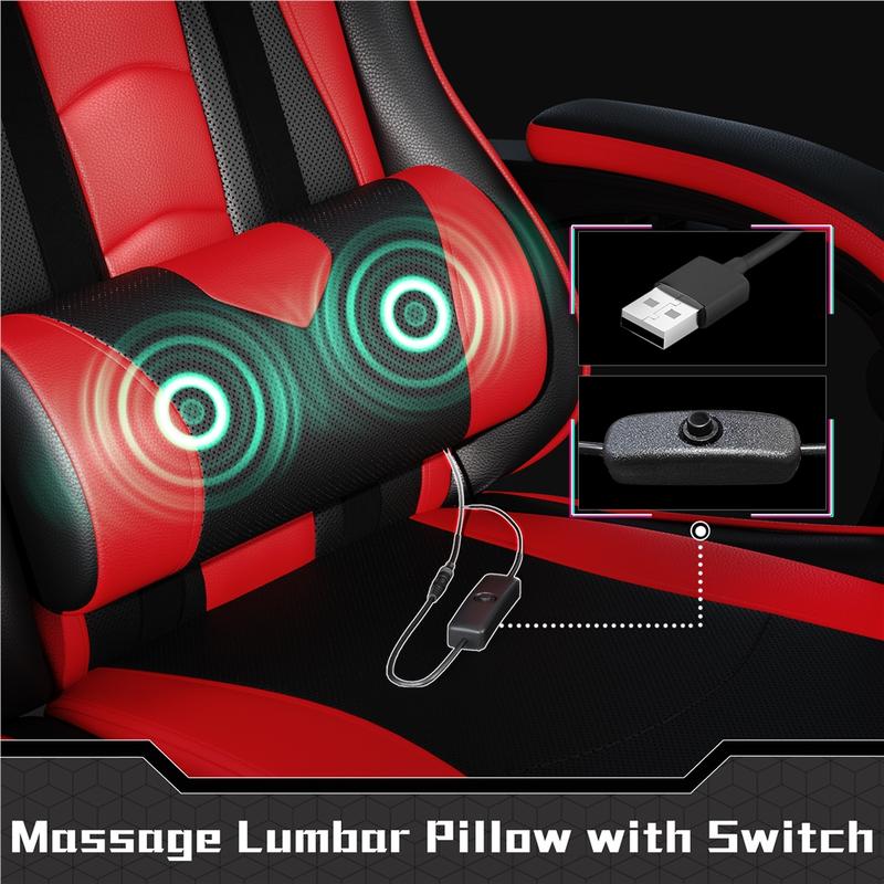 Costoffs Massage Function Gaming Chair  Ergonomic PU Leather Office Chair 90-135° Recline Swivel Height Adjustable with Headrest & Storage Pocket 300lbs Capacity