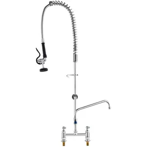 VEVOR Industrial Sink Faucet, 44 Tall, 8 Install Space, 12 Rotating Spout, Surface Mount, Brass-Made with Extendable Sprayer, Suitable for Single/Triple Basin