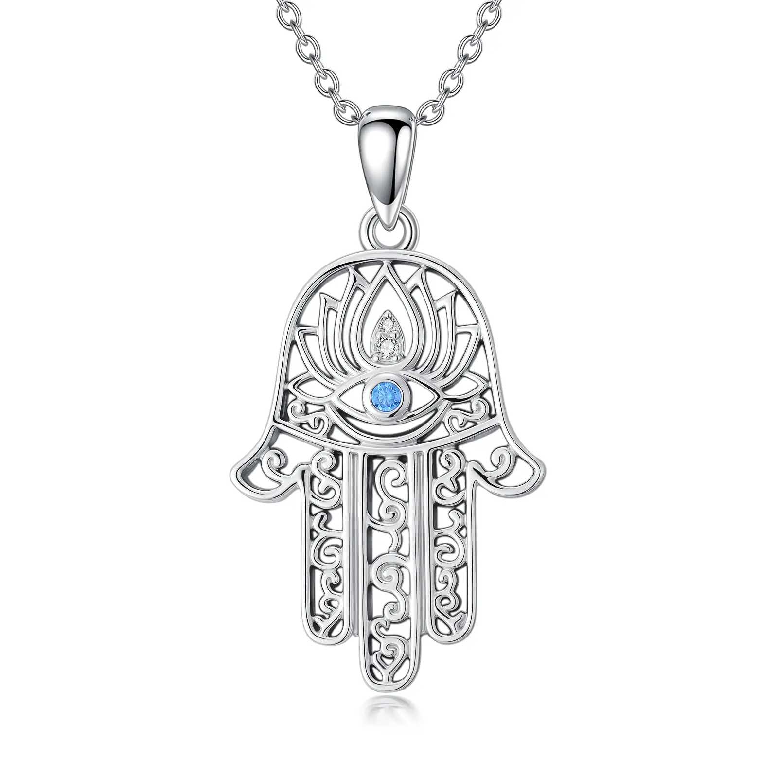 MEIDERBO Evil Eye Buddha Hand Pendant 925 Sterling Silver Cubic Zirconia Clavicular Necklace, Colored Crystals Crystal Embellished Amulet Culturally-Inspired Spiritual Protection Jewelry Gift, Clavicular Necklaces, Colored Crystals Necklaces