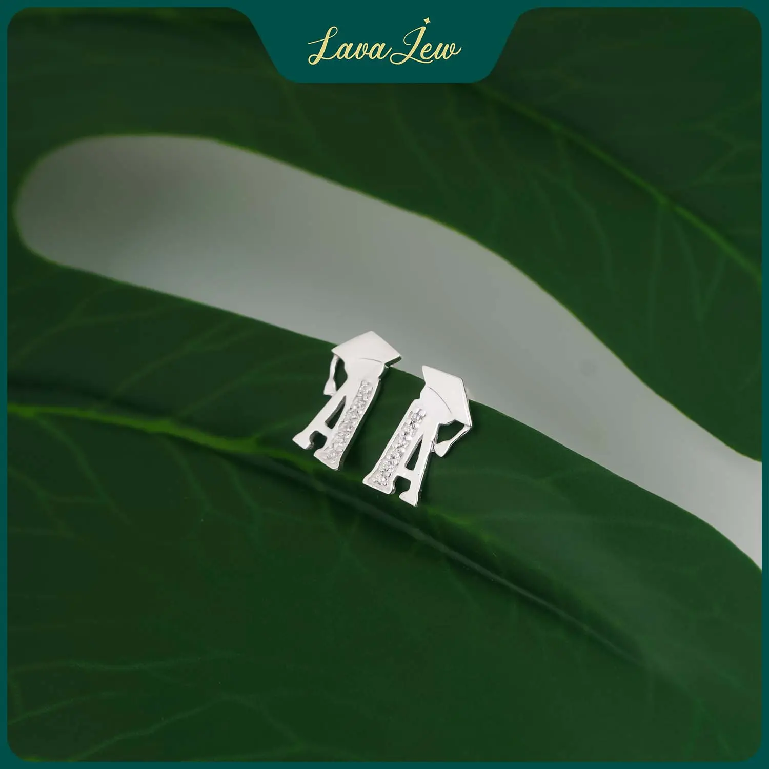 LavaJewelry Personalized Graduate Initial Earrings, Sports earrings, Silver Jewelry, 925 Silver Earrings for Women, Girls
