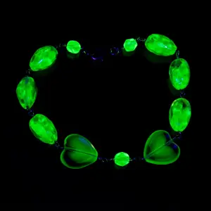 8.25” UV Reactive Uranium Solid Sterling Silver Vaseline Yellow & Pink Beaded Heart Bracelet by TheButterflyBabe