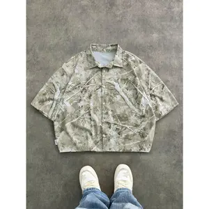 Camo Shirts Button Down Short Sleeve Oversized Camouflage Tops Streetwear
