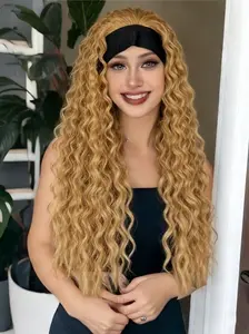 Synthetic Soft Hair Headband Wig For Women Wet and Wavy Curly Wave Glueless Heat Resistant 26 Inches Long Wig Daily Party Wear