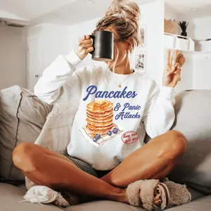 Pancakes and Panic Attacks Sweatshirts – Funny Retro Design, Vintage Style, Mental Health, Anxiety