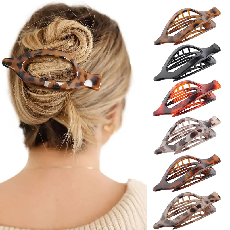 AWAYTR Women's 6Pcs Polycarbonate Hair Claws Set - French Twist Colored Hair Clips, Side-Slid Flat Athletic Clips with Strong No-Slip Grip for Casual Female (TikTokShop Black Friday Engagement)