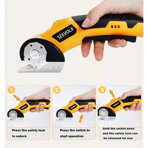 SEEVOLX 4V Brushless Electric Scissors-Cordless Heavy Duty Power Scissors w/Safety Lock & LED Light, Cuts Fabric, LeatCarpet,Cardboard -Rechargeable DIY Cr;& Sewing Tool