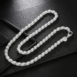 925 Silver Plated Rope Chain – Shiny twisted link jewelry, classic silver rope chain necklace. Perfect for men and women, elevate your everyday style!