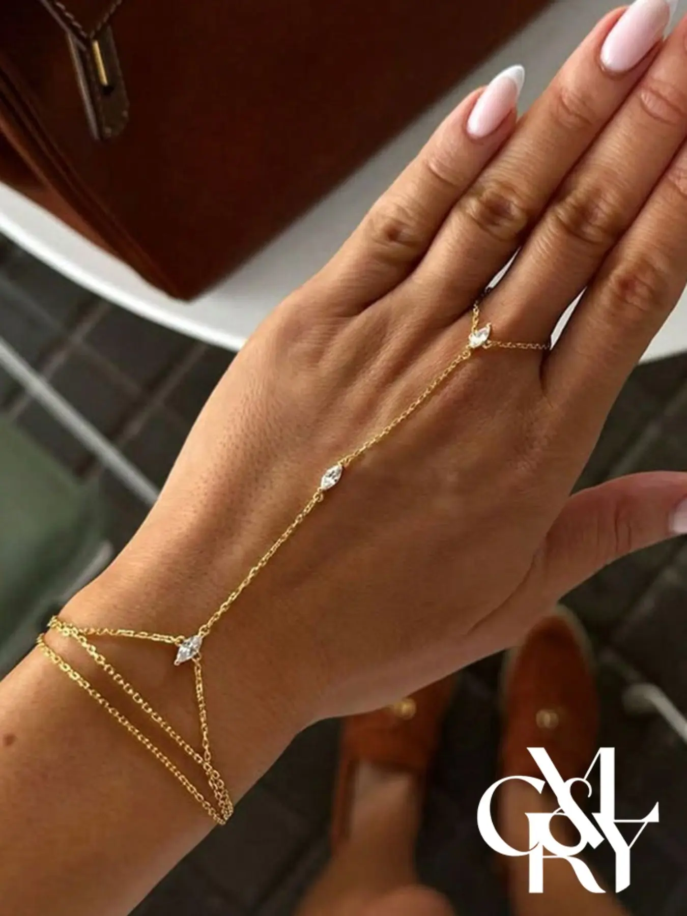 CYL&RY Sparkling CZ Bling Hand Chain Body Jewelry Boho Style for Women, Rhinestone Bracelet, Versatile Accessory, Marquise CZ Stones, Eye-Catching Silhouette, Ideal for Events, Music Festivals, Waterproof Design Ensures Long-Lasting Shine