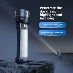 Solar Powered Flashlight, High Brightness Long Range Rechargeable Portable Torch, Concentrated Light for Camping Hiking Emergency