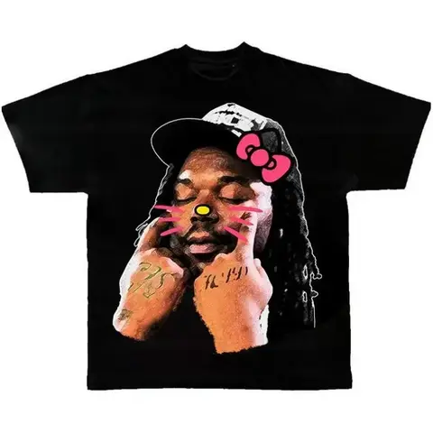Women's Lucki Face Kitty Graphic T-Shirt - Unisex Streetwear Mens Clothing, Rap Trendy Graphic Shirts, Concert Clothing, Gift-Worthy Crewneck Top