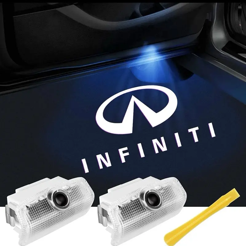 No Fade Car Door Lights Logo Compatible With Infiniti Q50 Q60 Q70 G25 G37 Qx50/56/60/70/80 M25/35/37/45/56 Fx35/37/45/50 Ex25/35/37 LED Welcome Accessories Quality Glass Lenses Easy Install Stainless Steel Spring Buckle