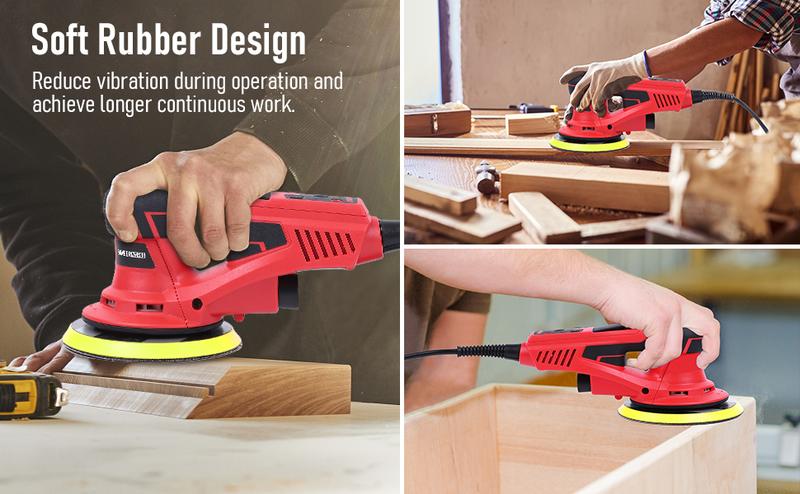 GARVEE Electric Random Orbital Sander,GARVEE Brushless Motor,Powerful 350W & Low Vibration Palm Sander,10000 RPM Variable Speed,6-Inch For Woodworking, Polishing,Carpentry