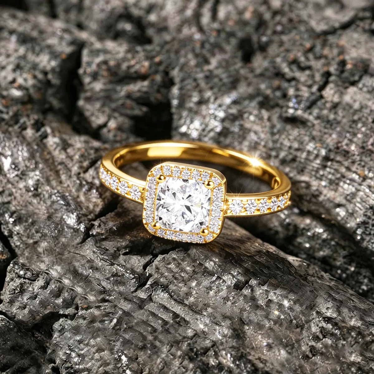 14K Gold Plated Halo Ring for Women, Square Valentines Day Love Promise Engagement  Rings for Her, Anniversary Solitaire CZ Simulated Diamond Ring