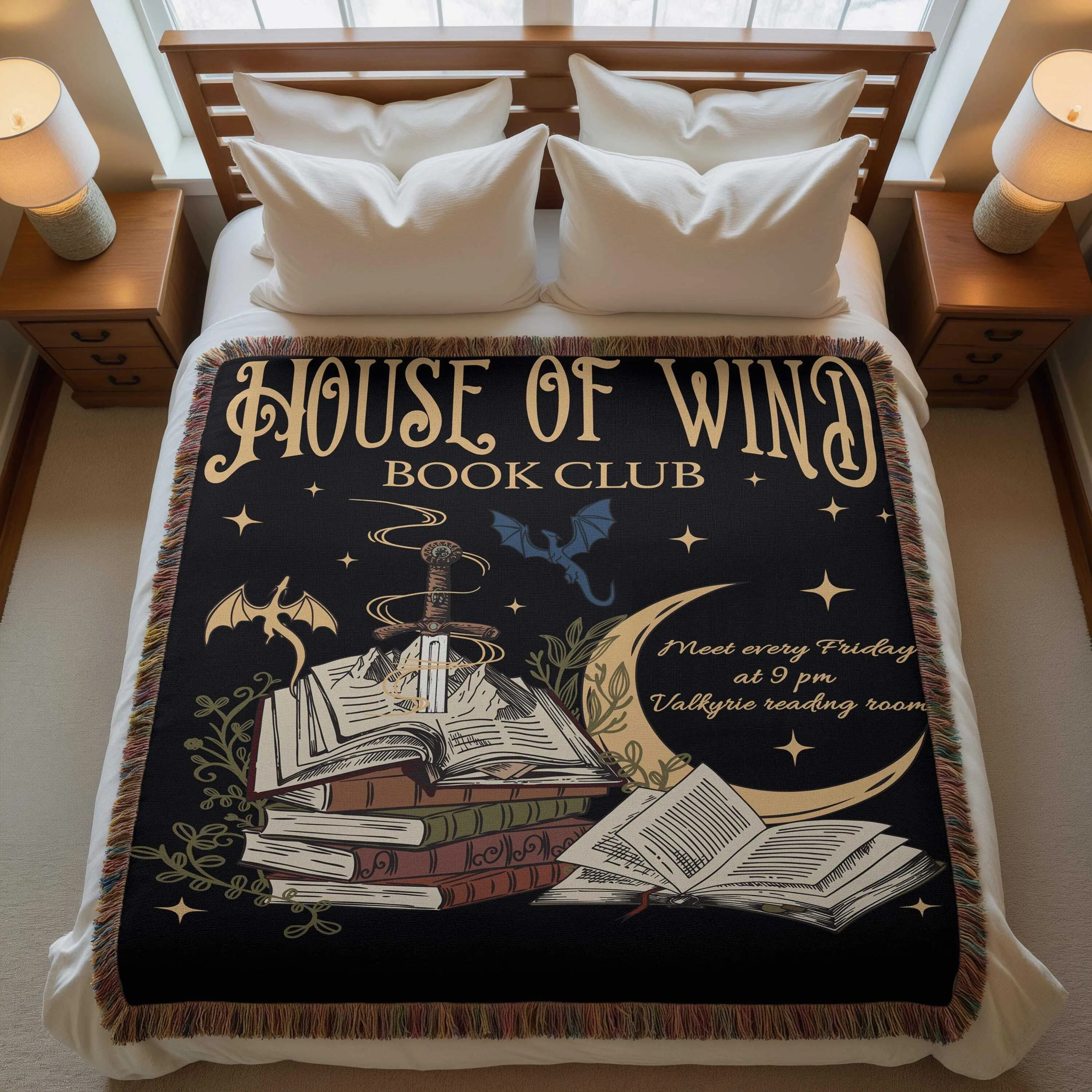 House of Wind Book Club Blanket ACOTAR Valkyrie Reading Throw Woven Decor Night Court Gift for Sarah J Maas Fans Rhysand Feyre Merch