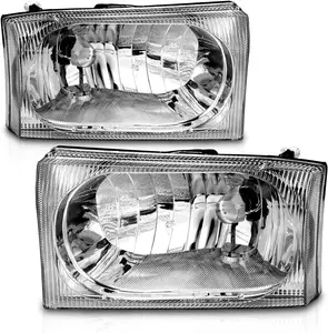 AmeriLite for 1999-2004 Ford Super Duty F-250/F-350/F-450/F-550 | Excursion Chrome Headlights Beams Pair - Passenger and Driver Side