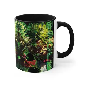 Broly Anime Accent Mug 11oz 15oz, Dragon B Inspired Coffee Cup, Green Energy Warrior Ceramic Mug, Anime Fan Gift