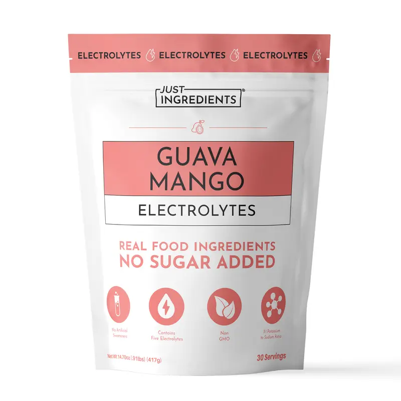 Just Ingredients Guava Mango Electrolytes - 30 Servings - Supports Daily Hydration, Electrolyte Balance & Muscle Recovery* - 3:1 Potassium-to-Sodium Ratio - Drink Mix - Coconut Water, Sea Salt, Trace Minerals