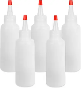 5Pcs Squeeze Bottles, 4 Oz Plastic Condiment Squeeze Bottles with Red Twist Top Cap, Empty Squeeze Bottles for Sauces, Ketchup, Mustard, Syrup, Oil, Dressings, Travel, Lab, and Crafts