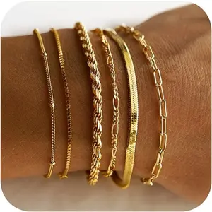Gold Bracelets for Women - Waterproof Cuban Link Paperclip Chain Bracelet Pack