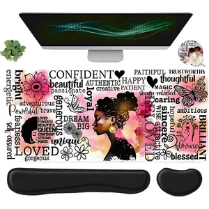 4pcs African American Motivational Design Mouse Pad + Keyboard Wrist Rest + Ergonomic Mouse Pad + Coaster Set For Desktop Decoration, Office Accessories Set Ergonomic Wrist Support, Computer Mat Mouse Pad Coaster Suitable For Home, Gaming Mouse Pads