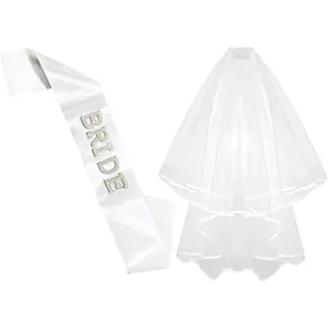 Bride To Be Sash and Bride Veil White for Bachelorette Party, Bach Party Favors Accessory, Bridal Vei and Sash Set