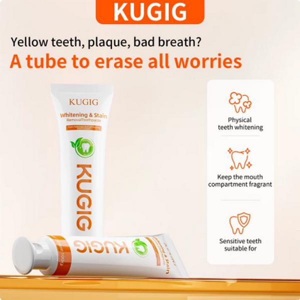 KUGIG Fresh Breath Toothpaste for Bad Breath – Fluoride-Free Whitening Toothpaste for Sensitive Teeth, Mint Flavor Helps Reduce Odor Causing Buildup and Supports Long Lasting Breath Freshness