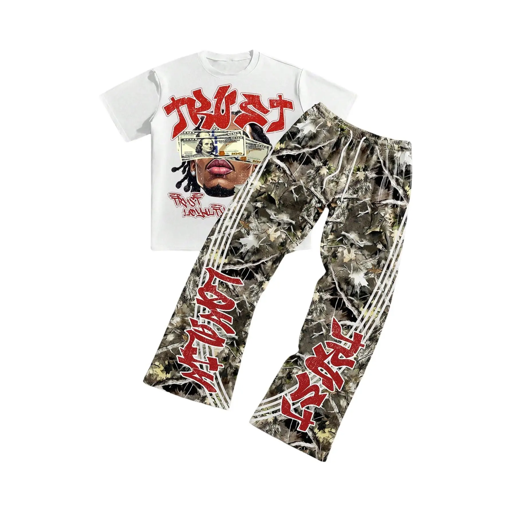 Men's 2 Piece Graphic T-Shirt and Flared Sweatpants Set, Casual Matching Tracksuit for Loungewear, Gym & Workouts, Graphic T Shirts, Joggers Set, Men's 2 Piece Sets