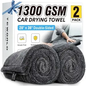 2-Pack Car Drying Towels, 1300 GSM Microfiber Towels for Cars, 36" x 28" Extra Large, Streak-Free & Scratch-Free Car Drying Cloth, Easy Dry for Beginners, Edgeless Double Twist Loop for Car Detailing