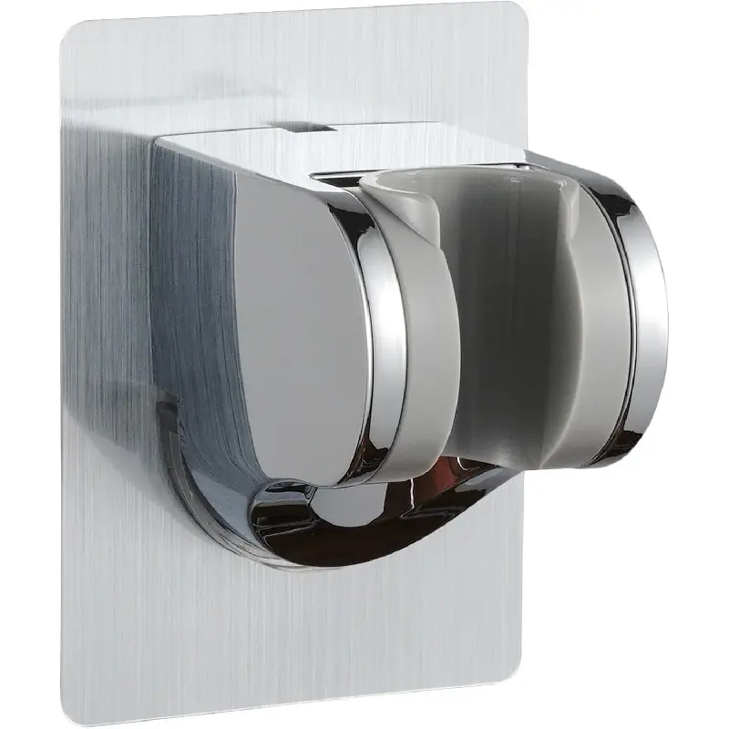 Silver Adjustable No Drill Adhesive Shower Head Bracket Nail-Free Wall Mount Handheld Shower Holder Firm Fix Support Accessory Universal For Home Bathroom RV Camper Easy Install Shower Storage Bracket