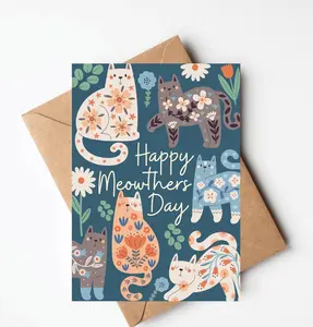 Floral Cat Mother's Day card, cute cat mom card, funny Mother's Day card, funny card for mom