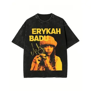 Wash With Water To Do The Old Craft! Erykah Badu Character Printed T-Shirt, Retro Soul Singer Element, Full Of Street .