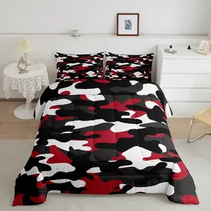 Kids Boys Camo Comforter Set,Army Camouflage Down Comforter for Teens,Black White Militarily Bedding Set,Abstract Art Colorful Quilted Duvet
