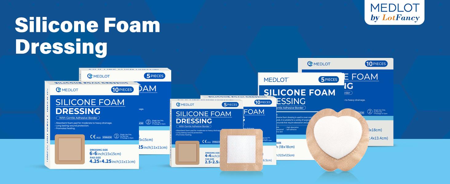 Silicone Foam Dressing with Border, 4"x 4" (2.5”x2.5” Pad), 5 Count, Sterile Adhesive Wound Dressing for Bed Sores, Leg Ulcers, Highly Absorbent, Waterproof Wound Care Bandage Silicone Foam Dressing with Border, 4"x 4" (2.5”x2.5” Pad), 5 Count, Sterile Adhesive Wound Dressing for Bed Sores, Leg Ulcers, Highly Absorbent, Waterproof Wound Care Bandage