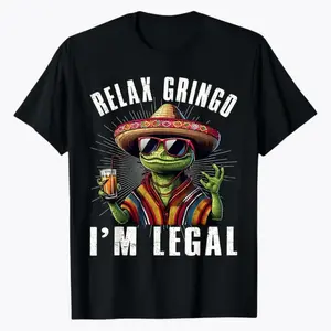 Shirts - Loose-fitting short-sleeved cotton T-shirt Gringo "I'm Legal" funny Mexican lizard design for men and women - designer hoodie, cartoon T-shirt
