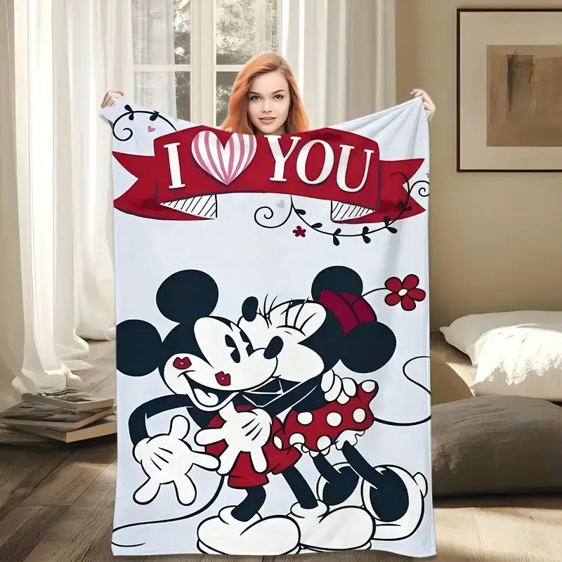 [SummerVibes] DISNEY CLASSIC Mickey Minnie Mouse Flannel Blanket, Comfortable and Warm in All Seasons, Perfect for Sofa, Bed