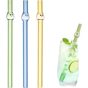 Borosilicate Glass Boba Straws  -  12mm Wide Glass Straw with Charms for Bubble , Smoothie, Milkshake,Thick Drinks-  Large  Straws   with Clean Brush Set 2