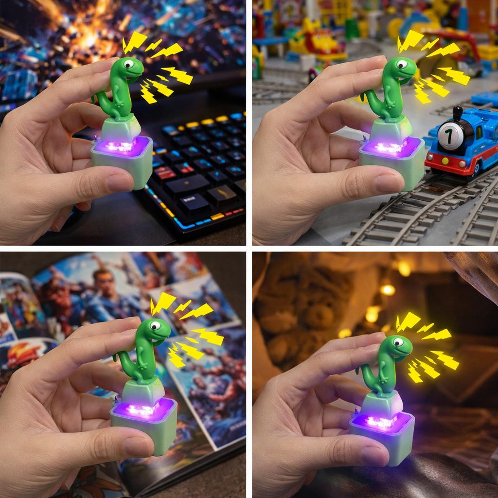 Lizard Button Key Chain Rechargeable LED Lights Green Design Stress Relief Fun Toy for Children & Adults